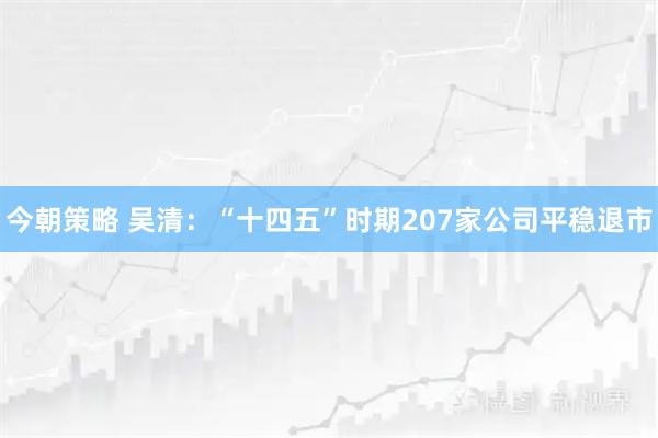 今朝策略 吴清：“十四五”时期207家公司平稳退市