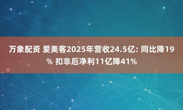 万象配资 爱美客2025年营收24.5亿: 同比降19% 扣非后净利11亿降41%
